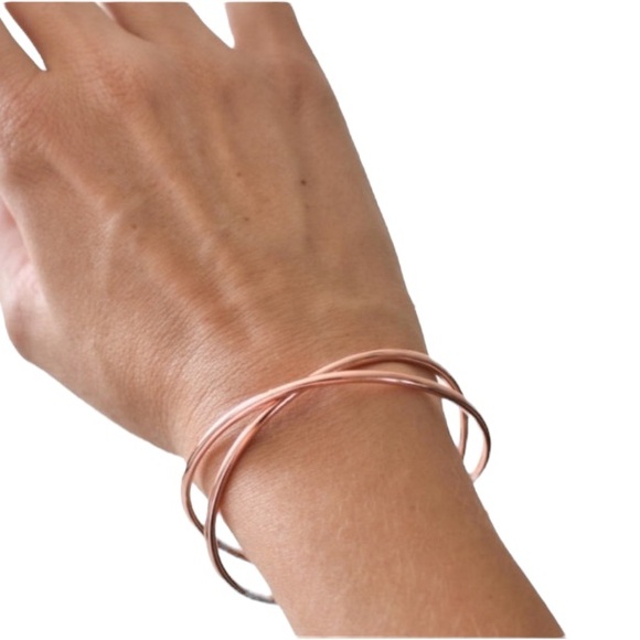 Tribe Alive Open Cuff Crisscross Bracelet Rose Gold Brass Adjustable Artisan - Picture 8 of 8